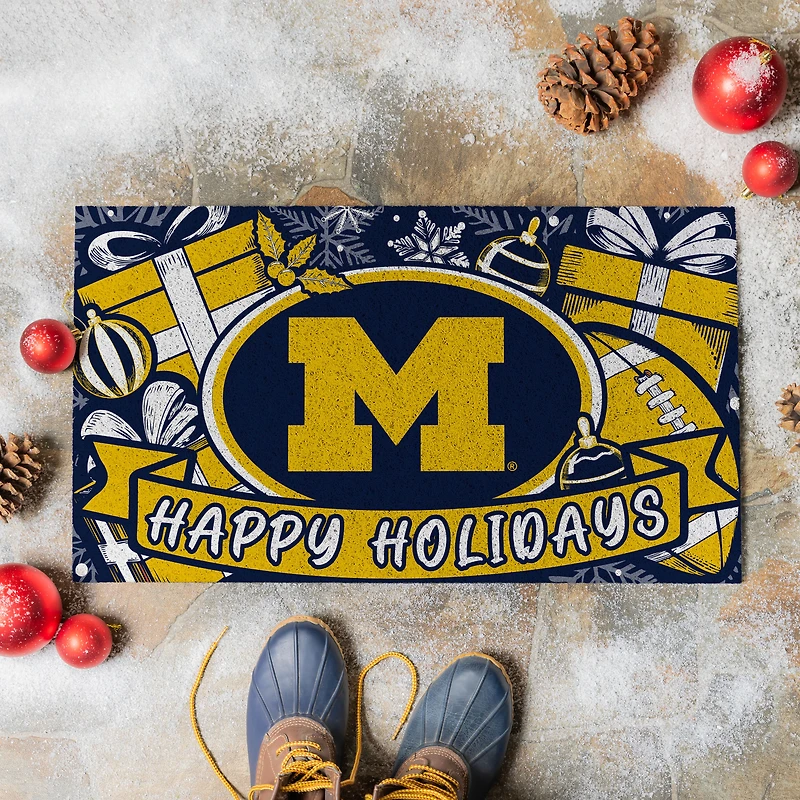 Michigan Wolverines 28" x 16" Happy Holidays Christmas Turf Door Mat