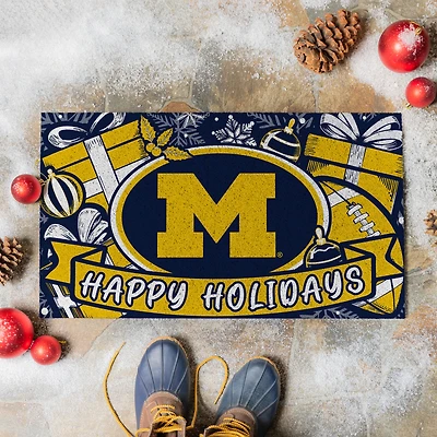 Michigan Wolverines 28" x 16" Happy Holidays Christmas Turf Door Mat