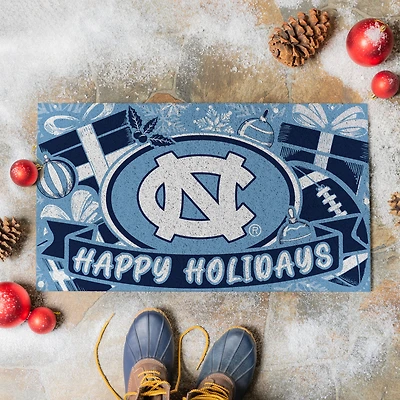 North Carolina Tar Heels 28" x 16" Happy Holidays Christmas Turf Door Mat