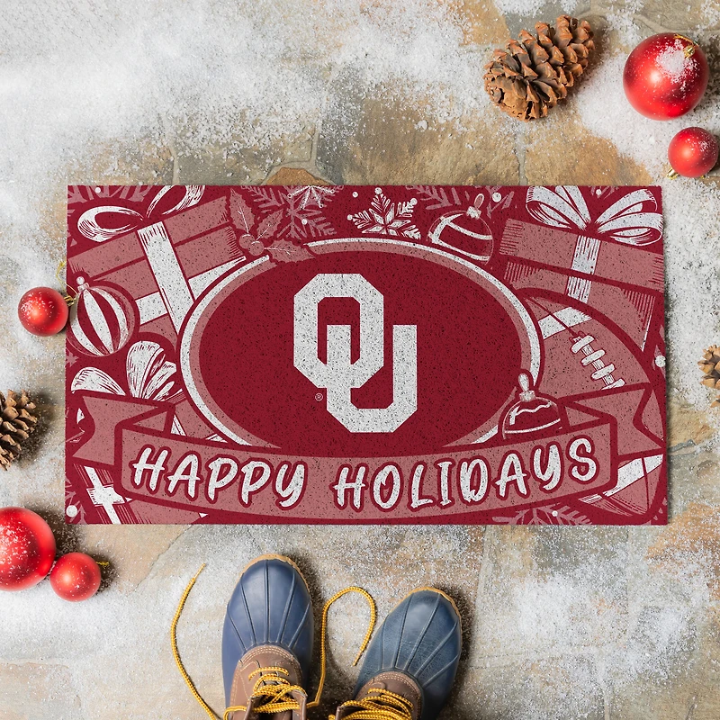 Oklahoma Sooners 28" x 16" Happy Holidays Christmas Turf Door Mat