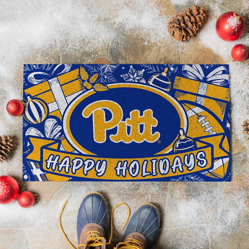 Pitt Panthers 28" x 16" Happy Holidays Christmas Turf Door Mat