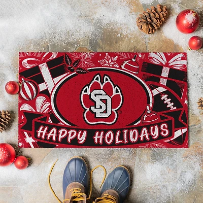South Dakota Coyotes 28" x 16" Happy Holidays Christmas Turf Door Mat