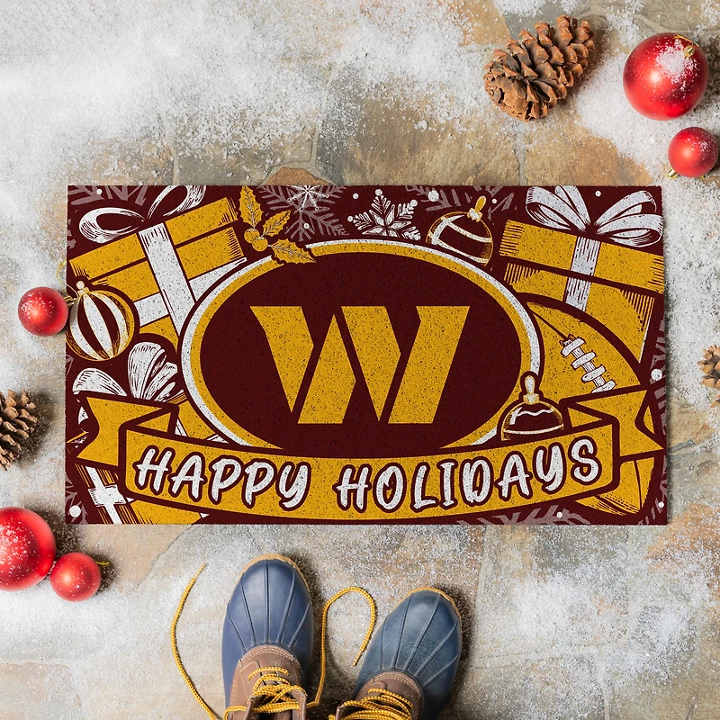 Washington Commanders 28" x 16" Happy Holidays Christmas Turf Door Mat