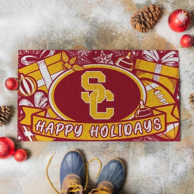 USC Trojans 28" x 16" Happy Holidays Christmas Turf Door Mat
