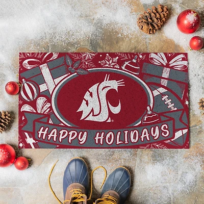 Washington State Cougars 28" x 16" Happy Holidays Christmas Turf Door Mat