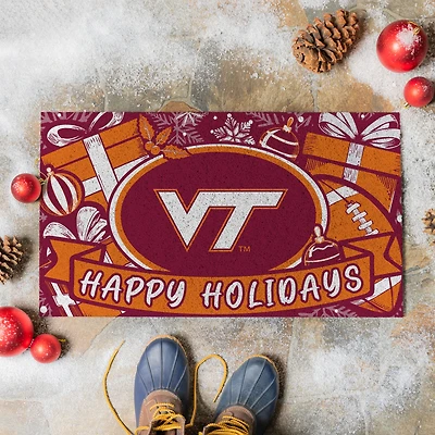 Virginia Tech Hokies 28" x 16" Happy Holidays Christmas Turf Door Mat