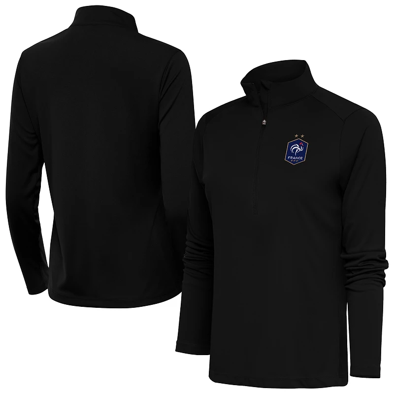 Women's Antigua  Black France National Team Statement Half-Zip Pullover