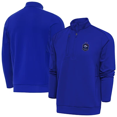 Men's Antigua  Royal France National Team Genesis Quarter-Zip Pullover