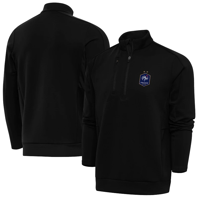 Men's Antigua Black France National Team Genesis Quarter-Zip Pullover