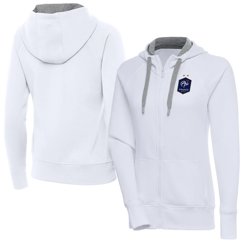 Women's Antigua White France National Team Takeover Full-Zip Hoodie