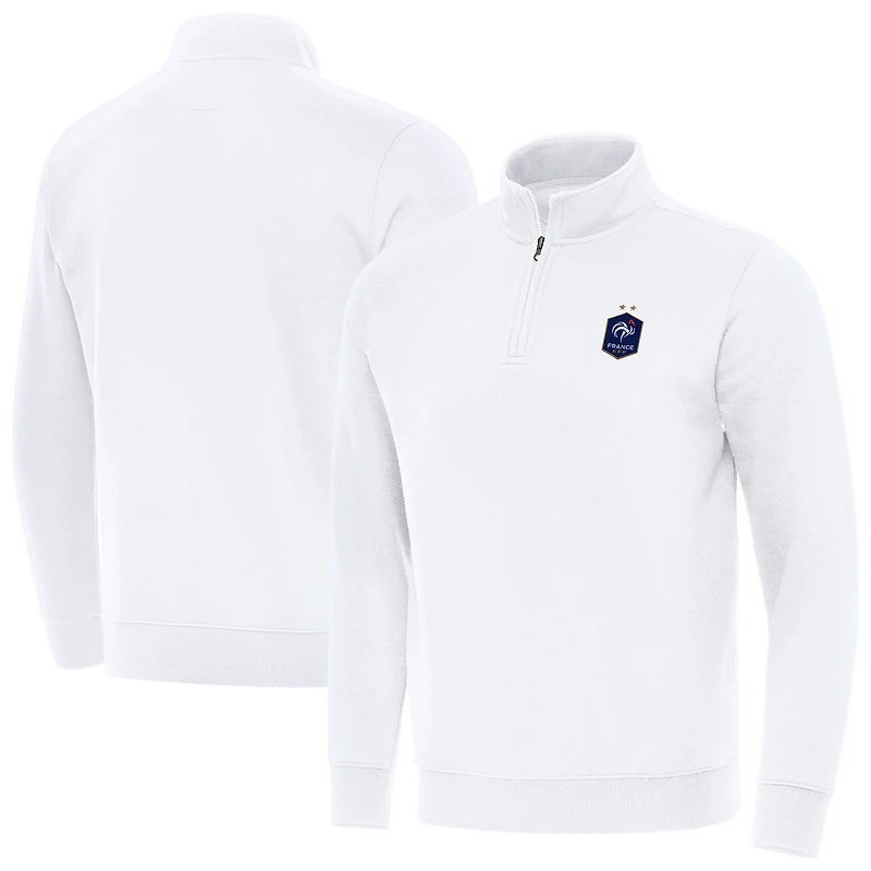 Men's Antigua  White France National Team Landslide Quarter-Zip Pullover