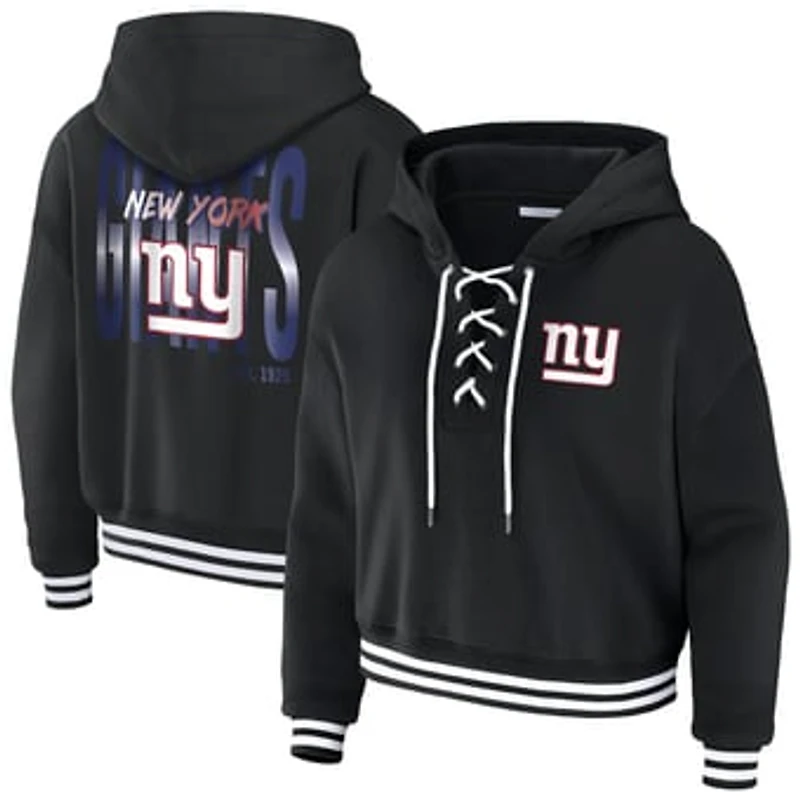 Women's WEAR by Erin Andrews Black New York Giants Lace-Up Fleece Hoodie