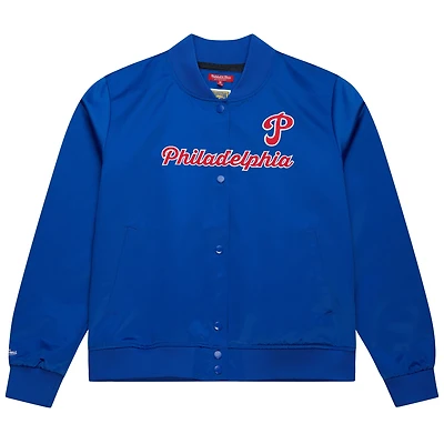 Women's Mitchell & Ness Royal Philadelphia Phillies Cooperstown Collection Full-Snap Satin Jacket
