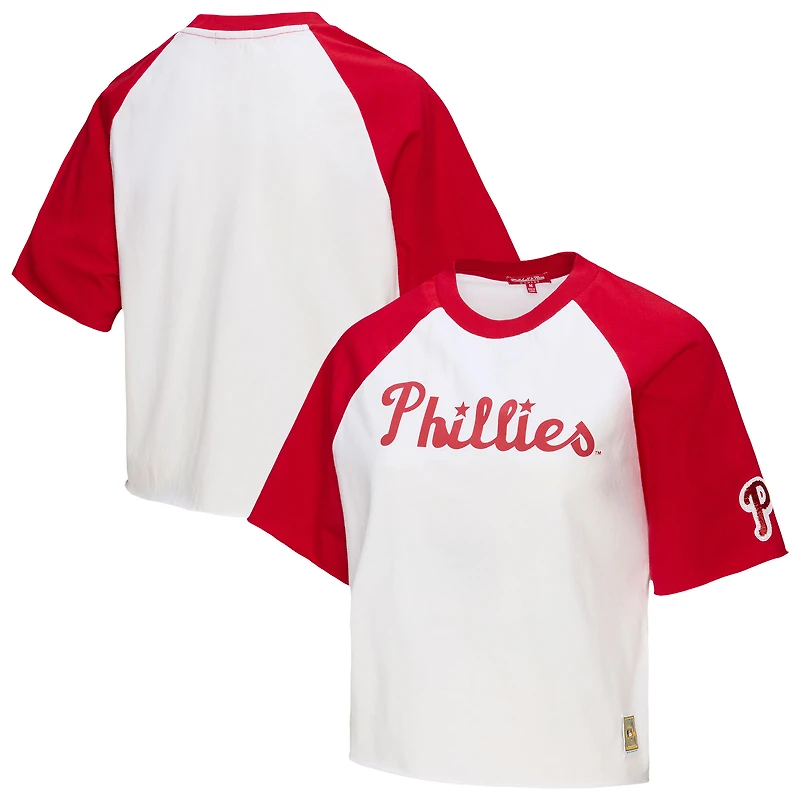 Women's Mitchell & Ness  White Philadelphia Phillies Cropped Raglan Boxy T-Shirt