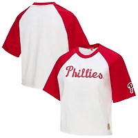 Women's Mitchell & Ness  White Philadelphia Phillies Cropped Raglan Boxy T-Shirt