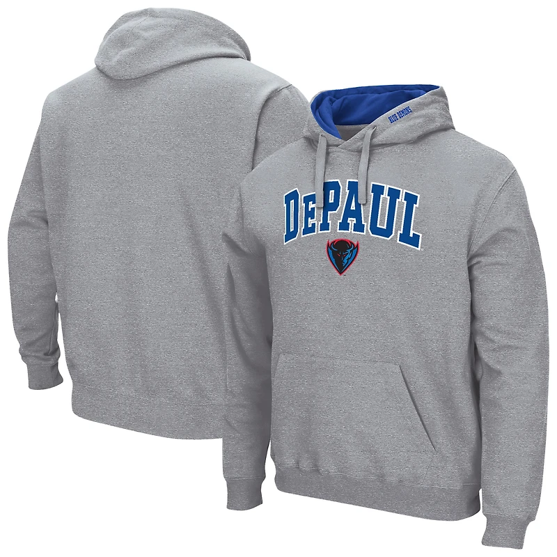 Men's Colosseum Heather Gray DePaul Blue Demons Arch & Logo 3.0 Pullover Hoodie