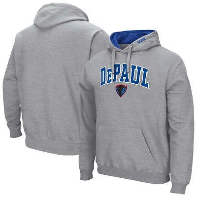 Men's Colosseum Heather Gray DePaul Blue Demons Arch & Logo 3.0 Pullover Hoodie