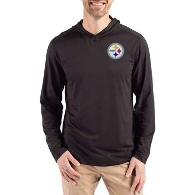 Men's Cutter & Buck Black Pittsburgh Steelers Coastline Epic Comfort Eco Recycled Long Sleeve Hoodie T-Shirt