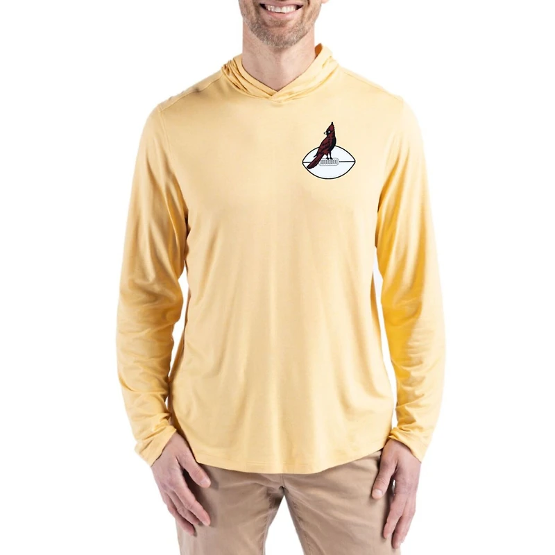 Men's Cutter & Buck Yellow Arizona Cardinals Throwback Logo Coastline Epic Comfort Eco Recycled Long Sleeve Hoodie T-Shirt