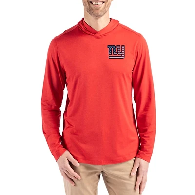 Men's Cutter & Buck Red New York Giants Americana Coastline Epic Comfort Eco Recycled Long Sleeve Hoodie T-Shirt