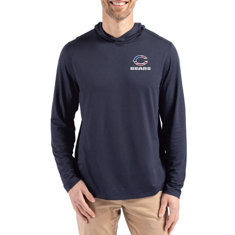 Men's Cutter & Buck Navy Chicago Bears Americana Coastline Epic Comfort Eco Recycled Long Sleeve Hoodie T-Shirt