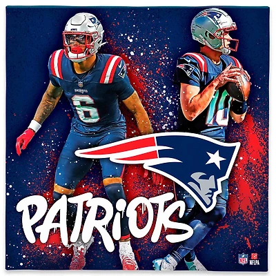 New England Patriots Drake Maye & Christian Gonzalez 12" x 12" Logo Splash Canvas Art
