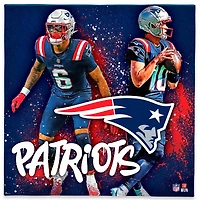 New England Patriots Drake Maye & Christian Gonzalez 12" x 12" Logo Splash Canvas Art