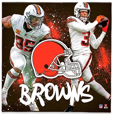Cleveland Browns Jerry Jeudy & Myles Garrett 12" x 12" Logo Splash Canvas Art