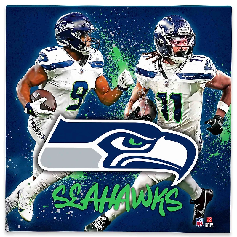 Seattle Seahawks Kenneth Walker III & Jaxon Smith-Njigba 12" x 12" Logo Splash Canvas Art
