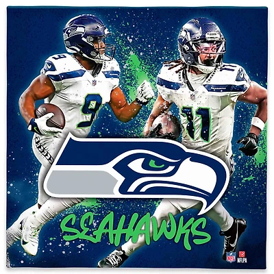 Seattle Seahawks Kenneth Walker III & Jaxon Smith-Njigba 12" x 12" Logo Splash Canvas Art
