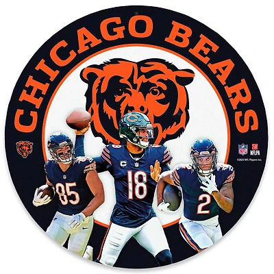 Chicago Bears D.J. Moore, Caleb Williams & Cole Kmet Team Stars 11" Round Metal Sign