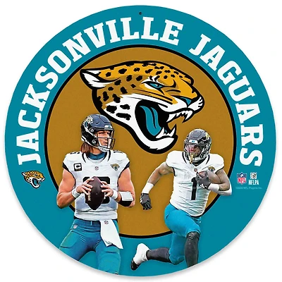 Jacksonville Jaguars Trevor Lawrence & Travis Etienne Jr Team Stars 11" Round Metal Sign