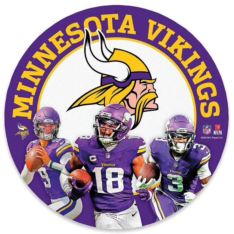 Minnesota Vikings Jordan Addison, J.J. McCarthy & Justin Jefferson Team Stars 11" Round Metal Sign