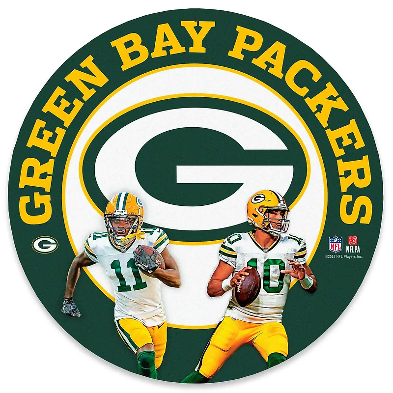 Green Bay Packers Jordan Love & Jayden Reed Team Stars 11" Round Metal Sign
