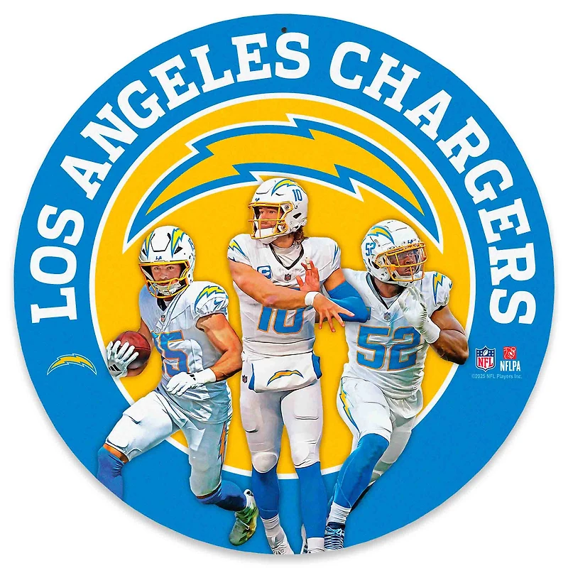Los Angeles Chargers Ladd McConkey, Justin Herbert & Khalil Mack Team Stars 11" Round Metal Sign