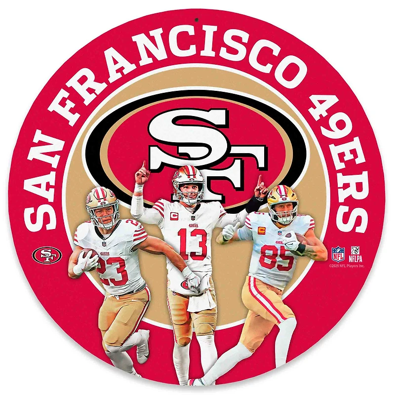 San Francisco 49ers Brock Purdy, Christian McCaffrey & George Kittle Team Stars 11" Round Metal Sign