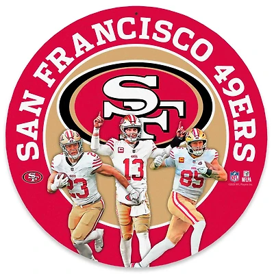 San Francisco 49ers Brock Purdy, Christian McCaffrey & George Kittle Team Stars 11" Round Metal Sign