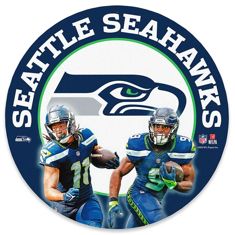 Seattle Seahawks Kenneth Walker III & Jaxon Smith-Njigba Team Stars 11" Round Metal Sign