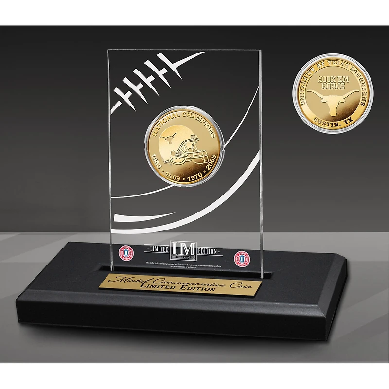 Highland Mint Texas Longhorns Four-Time Football National Champions Acrylic Gold Coin Desk Top Display