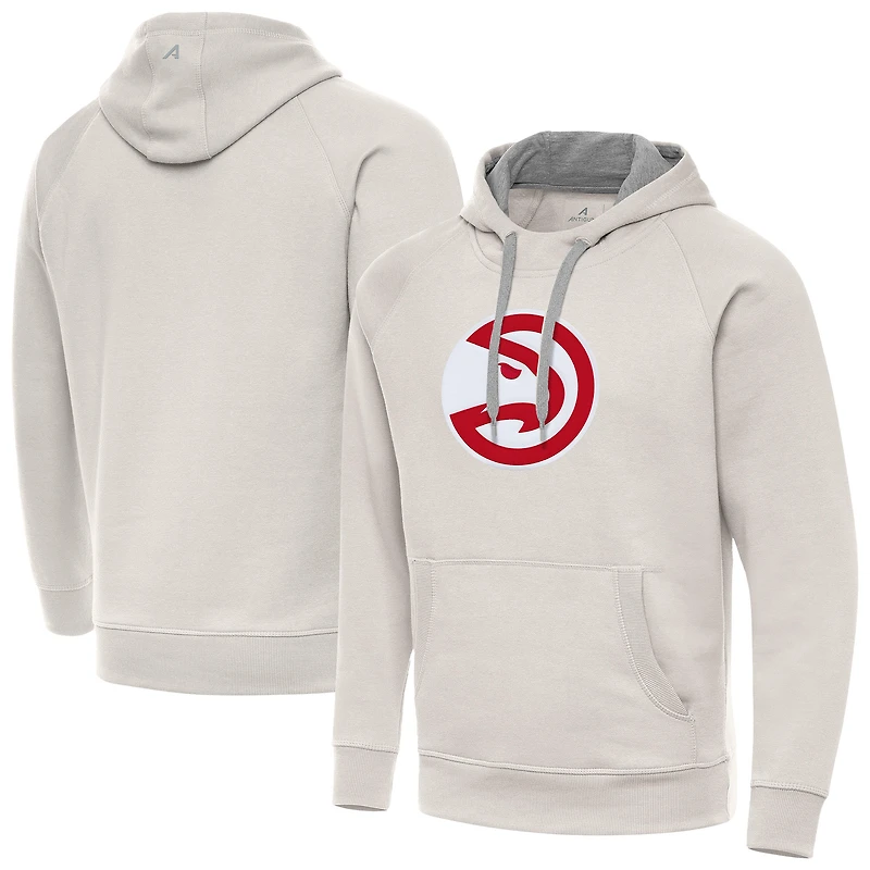 Men's Antigua Cream Atlanta Hawks Big Logo Victory Pullover Hoodie
