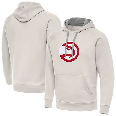 Men's Antigua Cream Atlanta Hawks Big Logo Victory Pullover Hoodie