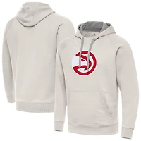Men's Antigua Cream Atlanta Hawks Big Logo Victory Pullover Hoodie