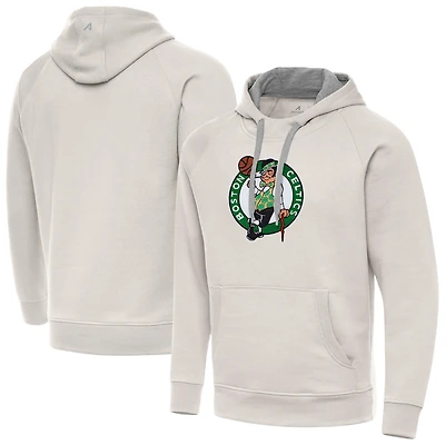 Men's Antigua Cream Boston Celtics Big Logo Victory Pullover Hoodie