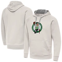 Men's Antigua Cream Boston Celtics Big Logo Victory Pullover Hoodie