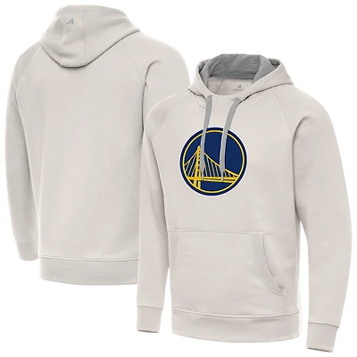 Men's Antigua Cream Golden State Warriors Big Logo Victory Pullover Hoodie