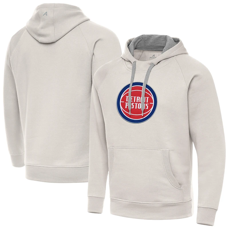 Men's Antigua Cream Detroit Pistons Big Logo Victory Pullover Hoodie