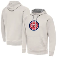 Men's Antigua Cream Detroit Pistons Big Logo Victory Pullover Hoodie