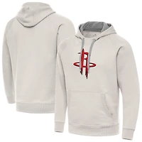 Men's Antigua Cream Houston Rockets Big Logo Victory Pullover Hoodie