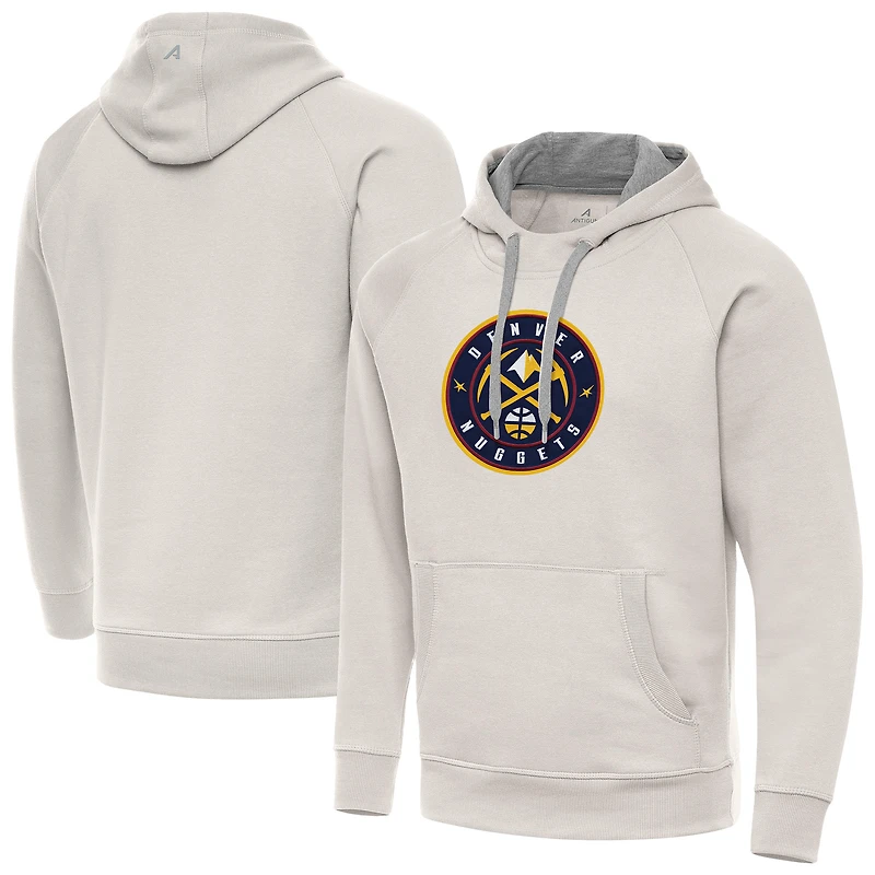 Men's Antigua Cream Denver Nuggets Big Logo Victory Pullover Hoodie