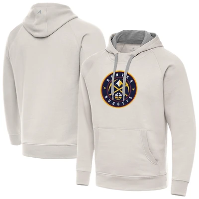 Men's Antigua Cream Denver Nuggets Big Logo Victory Pullover Hoodie